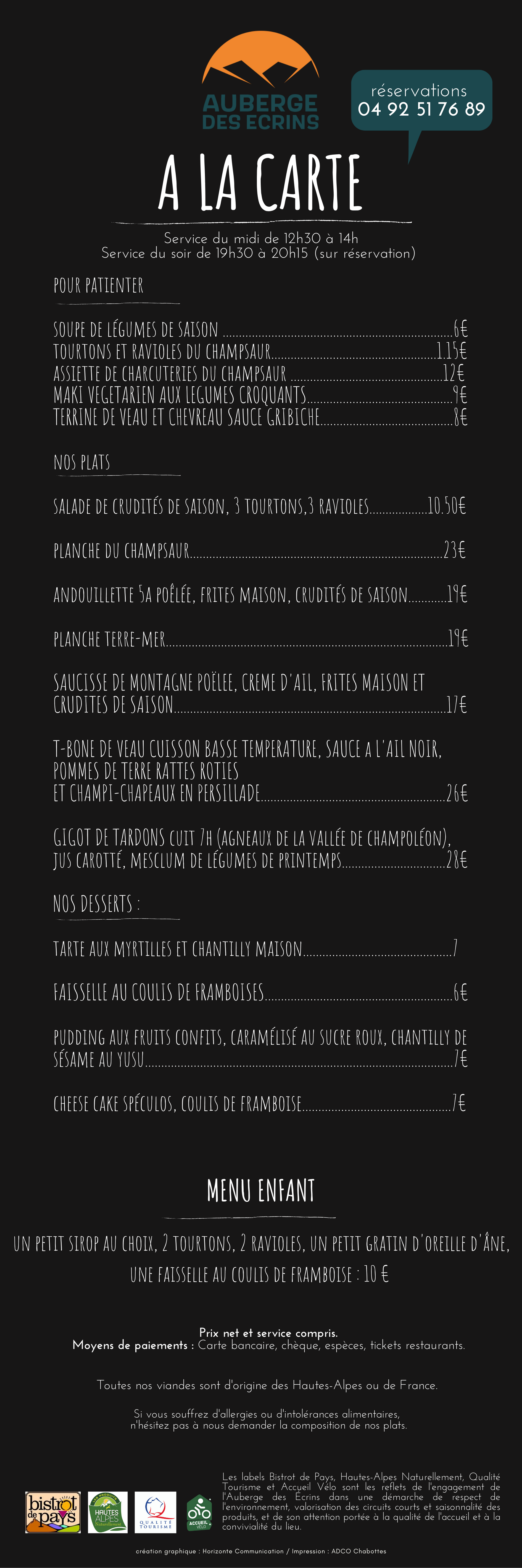 MENU SITE AUBERGE